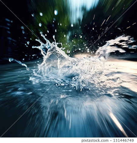 an AI Image Generator, Dynamic Water Splash at Sunset with Fiery Reflections i 131446749
