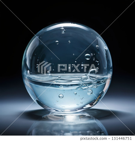 an AI Image Generator, Clear Glass Water Sphere With Bubbles, Abstract Liquid Ball 131446751