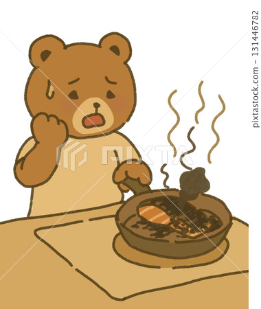 一隻熊燒了一條烤魚 131446782