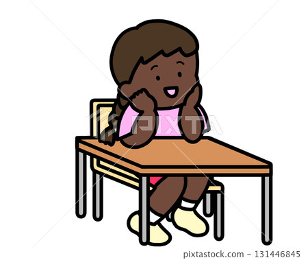 坐在辦公桌前的黑人女孩 坐在辦公桌前的黑人女孩 131446845