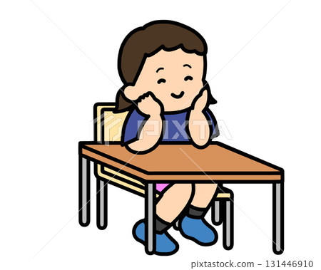 Girl sitting at desk 131446910