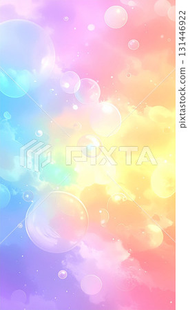 A fantastic bokeh background of pastel rainbow gradient and bubbles 131446922
