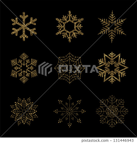 Merry Christmas. Exquisite golden snowflakes made of glittering tinsel Merry Christmas. Exquisite golden snowflakes made of glittering tinsel 131446943