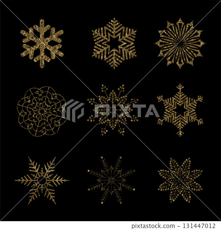 Merry Christmas. Exquisite golden snowflakes made of sparkling tinsel 131447012