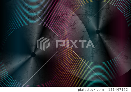 Abstract colorful linear circles on dark grunge background. Concept shiny glossy metallic effect 131447132