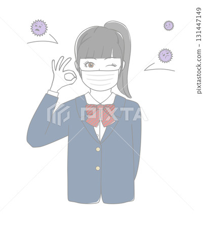 戴著口罩的女學生 戴著口罩的女學生 131447149