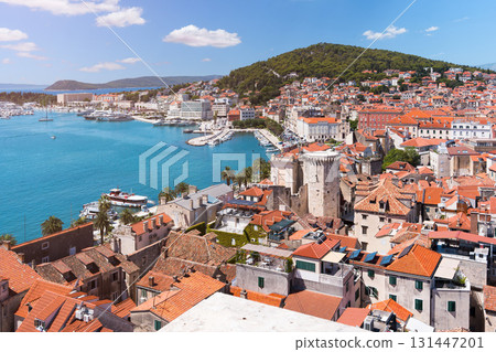 Split city panoramic view with old town and sea 131447201