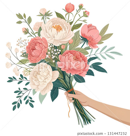 illustration Hand holding a bouquet of flowers 131447232