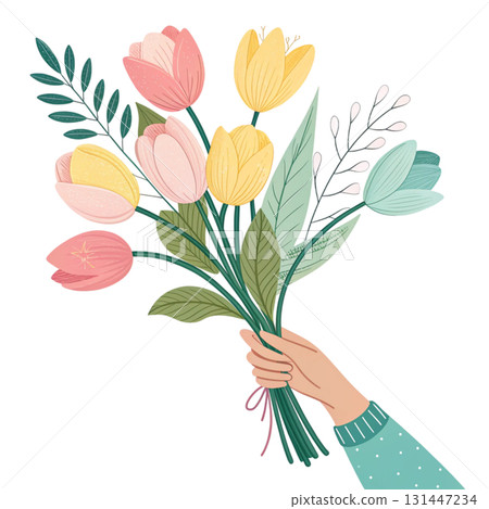 illustration Hand holding a bouquet of flowers 131447234
