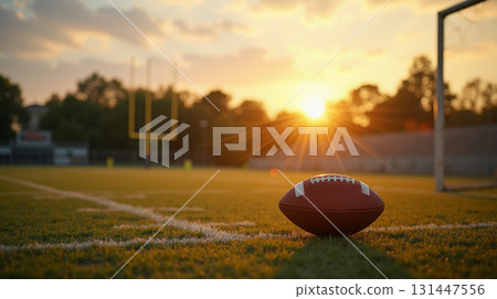 Empty American football field at sunrise Empty American football field at sunrise 131447556