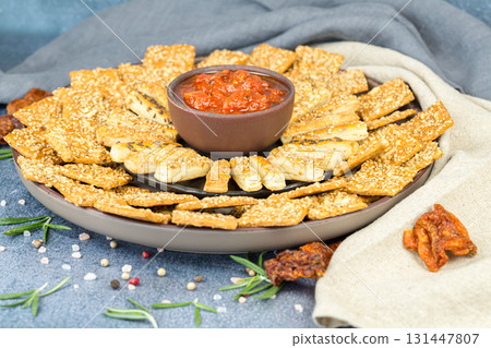 Bread sticks and crackers 131447807