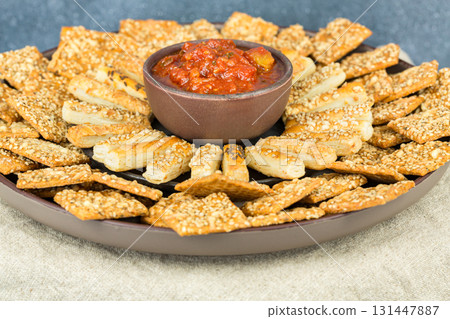 Bread sticks and crackers Bread sticks and crackers 131447887