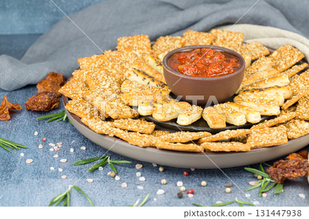 Bread sticks and crackers 131447938