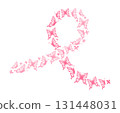 Pink ribbon design with butterflies. 131448031