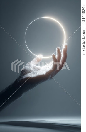 Digital hand holding glowing light circle technology Digital hand holding glowing light circle technology 131448243