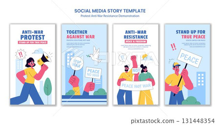 Cartoon Anti-War Protest Resistance Demonstration Social Media Stories Hand Drawn Template Background 131448354