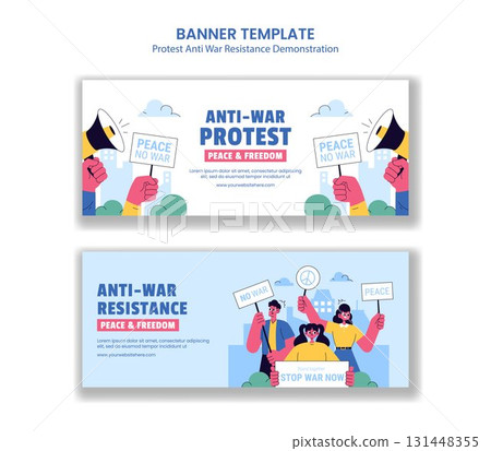 Resistance Demonstration Anti-War Protest Horizontal Banner Cartoon Hand Drawn Template Background Resistance Demonstration Anti-War Protest Horizontal Banner Cartoon Hand Drawn Template Background 131448355