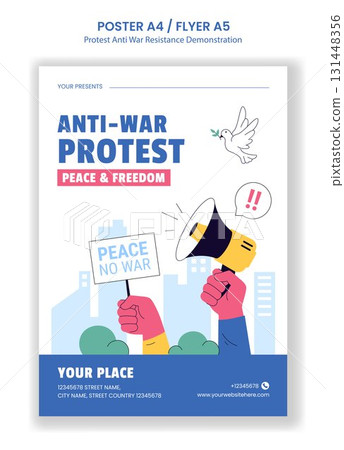 Protest Anti-War Resistance Demonstration Flyer Cartoon Hand Drawn Template Background Illustration Protest Anti-War Resistance Demonstration Flyer Cartoon Hand Drawn Template Background Illustration 131448356