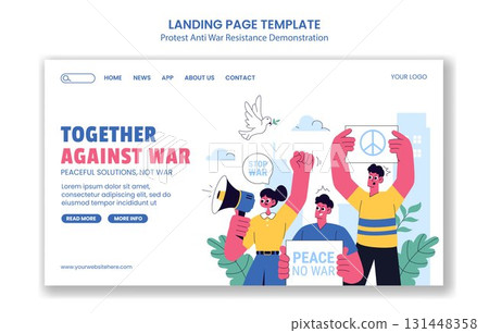 Anti-War Protest Resistance Cartoon Background Hand Drawn Template for Social Media Landing Page 131448358
