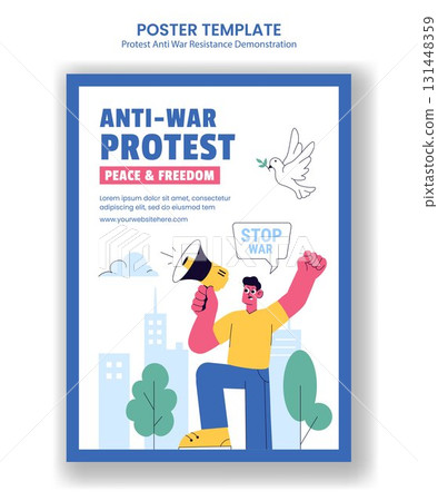 Protest Resistance Anti-War Demonstration Vertical Poster Hand Drawn Cartoon Template Background 131448359