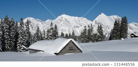 Idyllic winter landscape in the Toggenburg Valley, Switzerland. Idyllic winter landscape in the Toggenburg Valley, Switzerland. 131448556