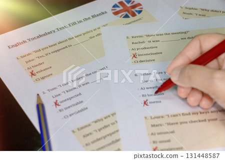 English vocabulary test in classroom 131448587