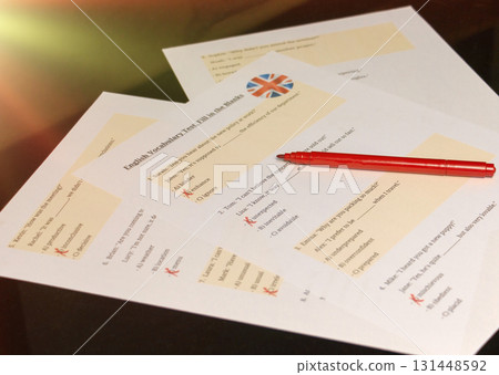 English vocabulary test in classroom 131448592