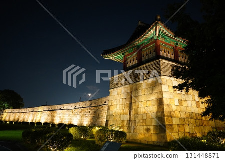 Night View of Suwon Hwaseong Fortress Illuminated in South Korea Night View of Suwon Hwaseong Fortress Illuminated in South Korea 131448871