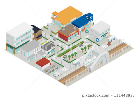 火車站前方城市景觀的等距插圖 火車站前方城市景觀的等距插圖 131448953