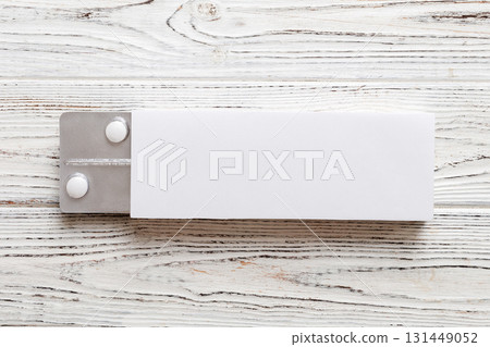 Blank White Product Package Box Mock-up. Open blank medicine drug box with blister top view Blank White Product Package Box Mock-up. Open blank medicine drug box with blister top view 131449052