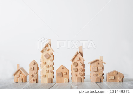 Minimal Wooden Houses in a Row Concept of Community, Real Estate, or Sustainability 131449271