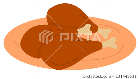 Cartoon Roasted Turkey or Chicken Leg on a Plate Cartoon Roasted Turkey or Chicken Leg on a Plate 131449531