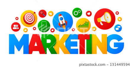Marketing word typography. Marketing infographic concept with icon. Vector illustration. 131449594