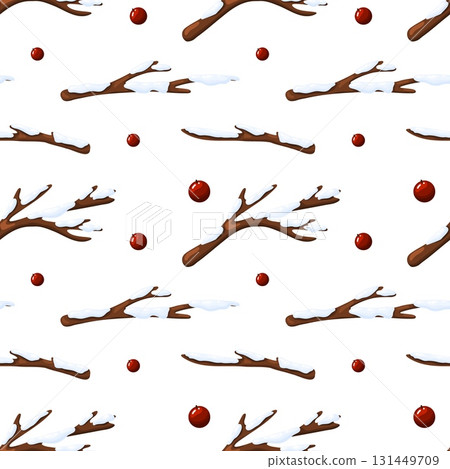 Snowy Winter Branches and Berries Seamless Pattern 131449709