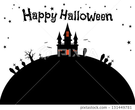 秋季萬聖節幽靈宅邸和墓地框架字母和星星 131449781