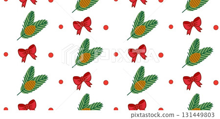 Seamless Christmas Pattern with Pine Cones and Bows Seamless Christmas Pattern with Pine Cones and Bows 131449803
