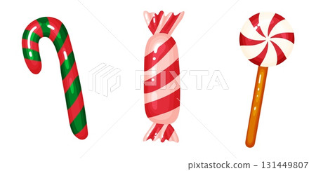 Christmas Candy and Sweets Cartoon Style Set 131449807