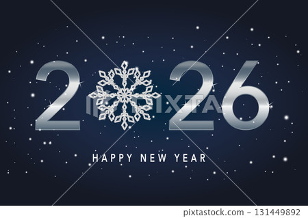 2026 Happy New Year banner. Happy New Year banner with silver sparkly snowflake on blue background. Vector illustration 2026 Happy New Year banner. Happy New Year banner with silver sparkly snowflake on blue background. Vector illustration 131449892