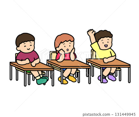 三個孩子正在聽課 三個孩子正在聽課 131449945