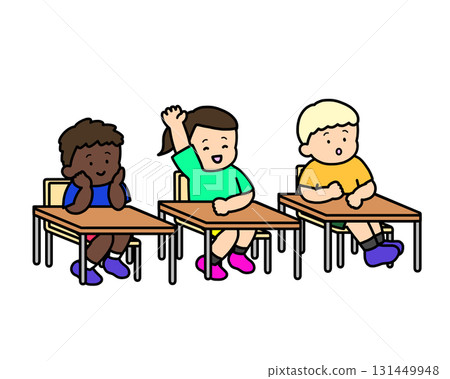 Three children listening to the lesson 131449948