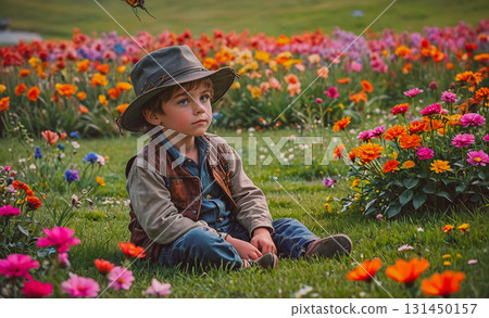 Group of people sit around a campfire by a lake, enjoying the sunset. The atmosphere is relaxed and peaceful, with the warmth of the fire and the beauty of the natural surroundings 131450157