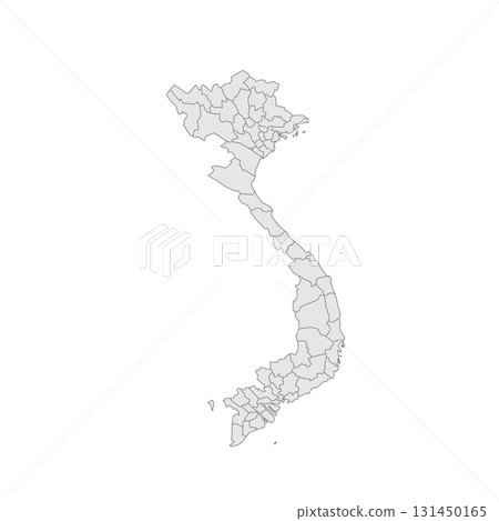 Vietnam political map of administrative divisions - provinces and municipalities. Grey blank vector editable map EPS. 131450165