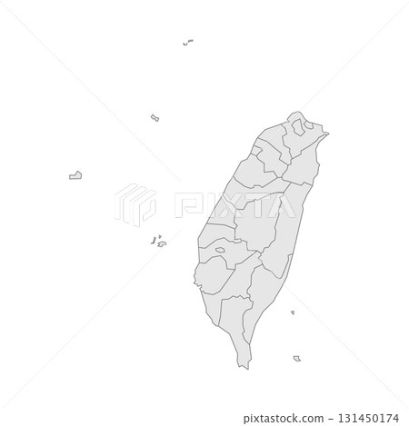 Taiwan political map of administrative divisions - provinces and special municipalities. Grey blank vector editable map EPS. Taiwan political map of administrative divisions - provinces and special municipalities. Grey blank vector editable map EPS. 131450174