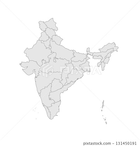 India political map of administrative divisions - states and union teritorries. Grey blank vector editable map EPS. 131450191