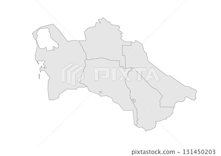 Turkmenistan political map of administrative divisions - regions and capital city district of Ashgabat. Grey blank vector editable map EPS. 131450203