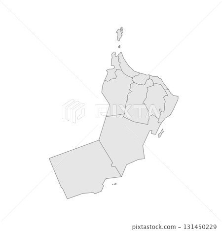 Oman political map of administrative divisions - governorates. Grey blank vector editable map EPS. 131450229