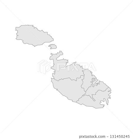 Malta political map of administrative divisions - regions. Grey blank vector editable map EPS. Malta political map of administrative divisions - regions. Grey blank vector editable map EPS. 131450245