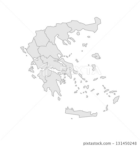 Greece political map of administrative divisions - decentralized administrations and autonomous monastic state of Mount Athos. Grey blank vector editable map EPS. 131450248
