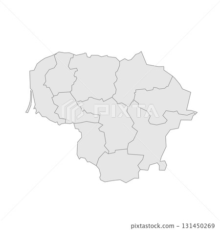 Lithuania political map of administrative divisions - counties. Grey blank vector editable map EPS. 131450269