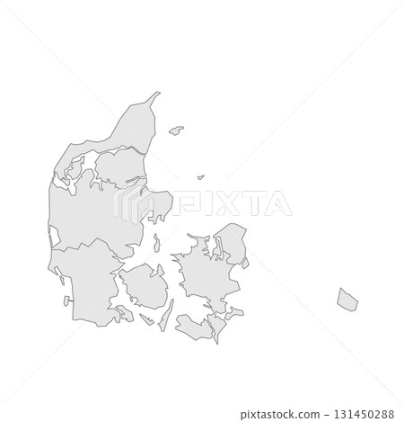 Denmark political map of administrative divisions - regions. Grey blank vector editable map EPS. 131450288